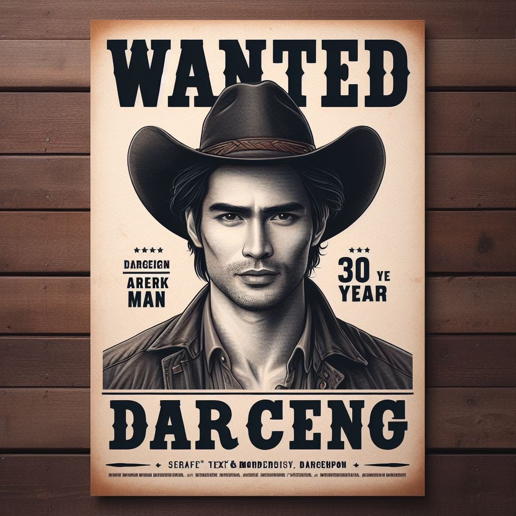 2010. PROMPT:
 a wanted poster of an indonesian man 30 year old in a cowboy hat,...