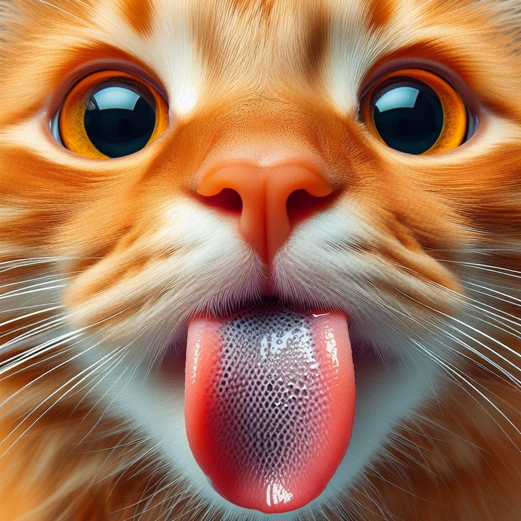 2052. PROMPT:
 Create a macro image of a orange cat licking a pane of glass. The...