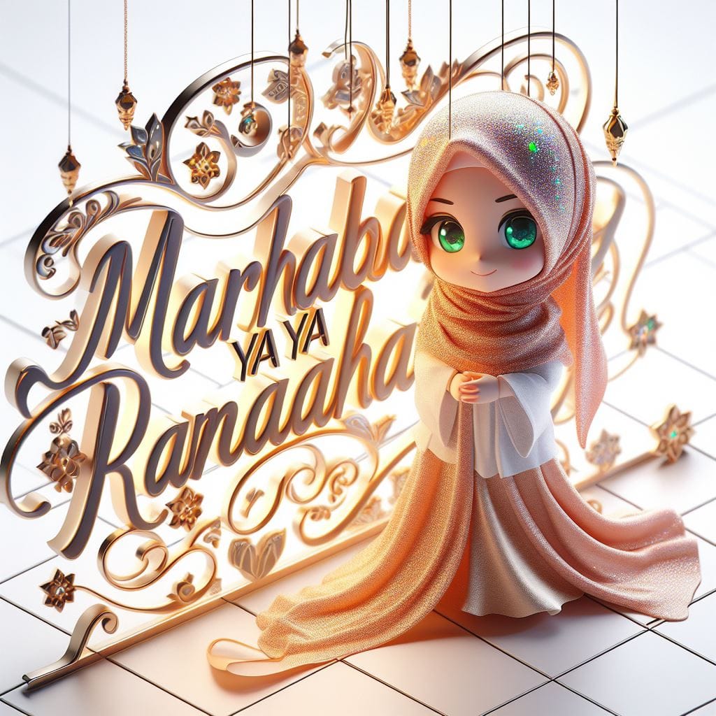 2133. PROMPT:
 Indonesian chibi girl wearing luxurious hijab, lean on the 3d wor...