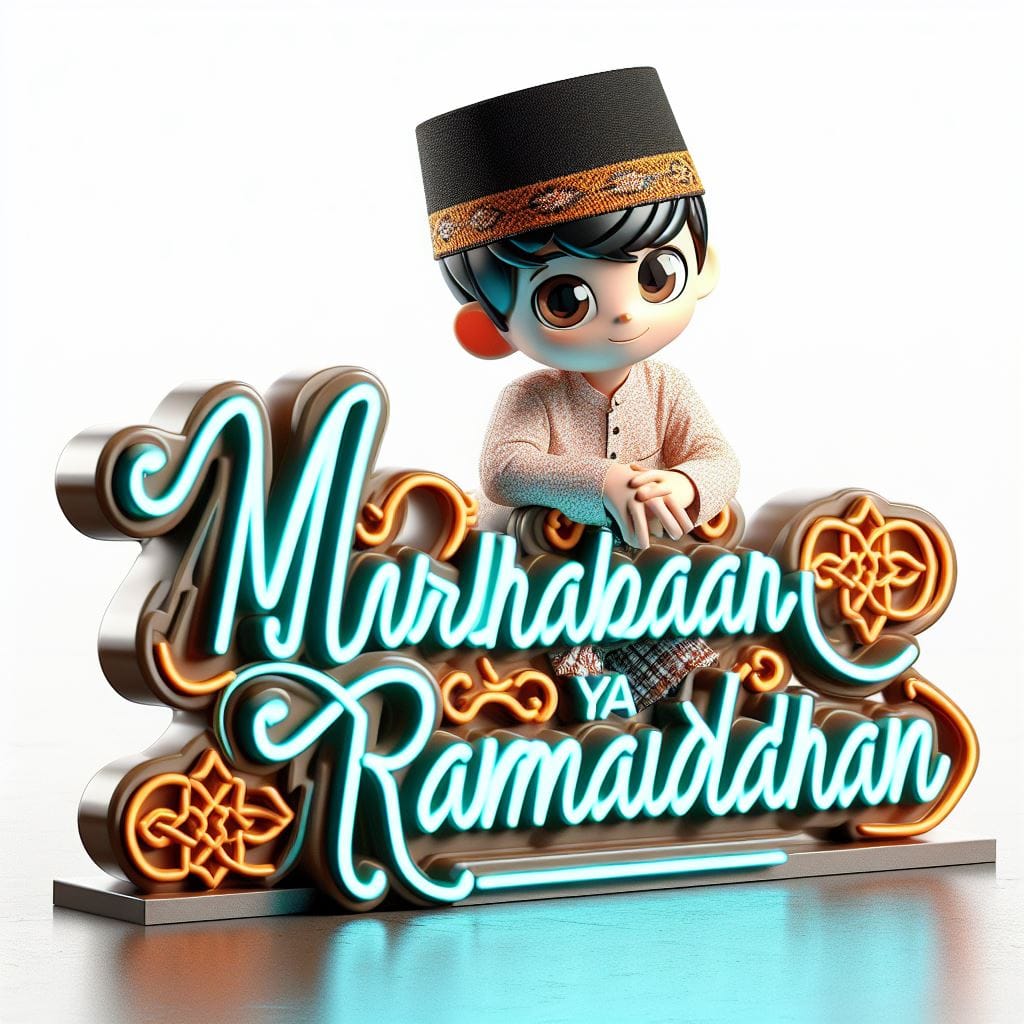 2134. PROMPT:
 Indonesian chibi boy with peci, and moslem outfit lean on the 3d ...