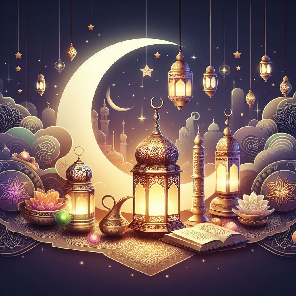 2140. PROMPT:
 ramadan kareem banner template with arabic lantern and islamic de...
