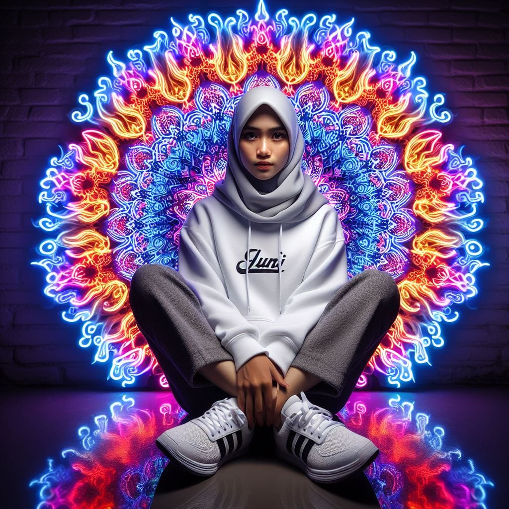 2416. PROMPT:

A beautiful indonesian girl wearing a hijab, white hoodie with th...