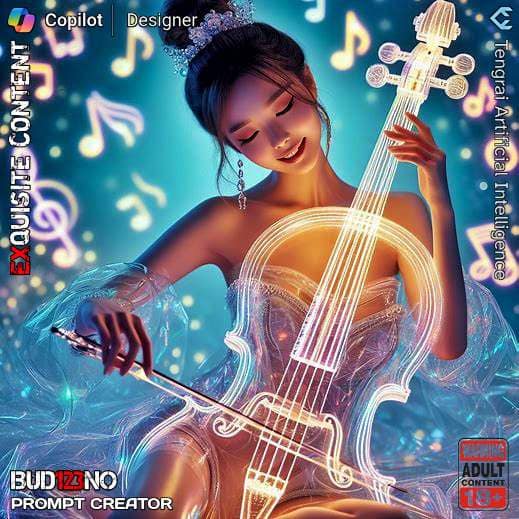 Beautiful girl play cello
 #bing 
 Prompt :
 一個台灣美女，穿玻璃高跟鞋，穿透明玻璃蠶絲，靦腆的笑容，透明頭髮，正在...