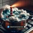 Pot Storm  In the pot on the stove, there is a miniature storm and a lighthouse…