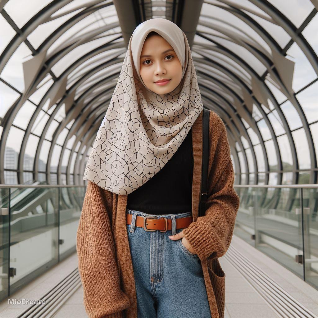 Prompt Bing :
a melau girl wearing a cream-colored hijab with the motif and the ...