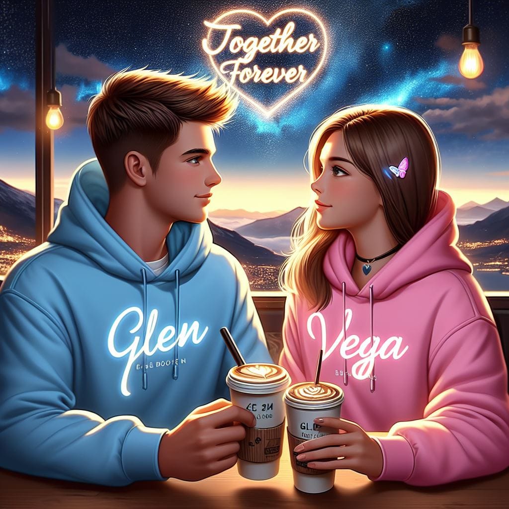 Prompt: 
Create a 25-year-old Realistic couple, sitting in a coffee shop drinkin...
