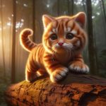 3193. PROMPT: real photo, seen from the side, A cute orange munchkin cat roar cl...