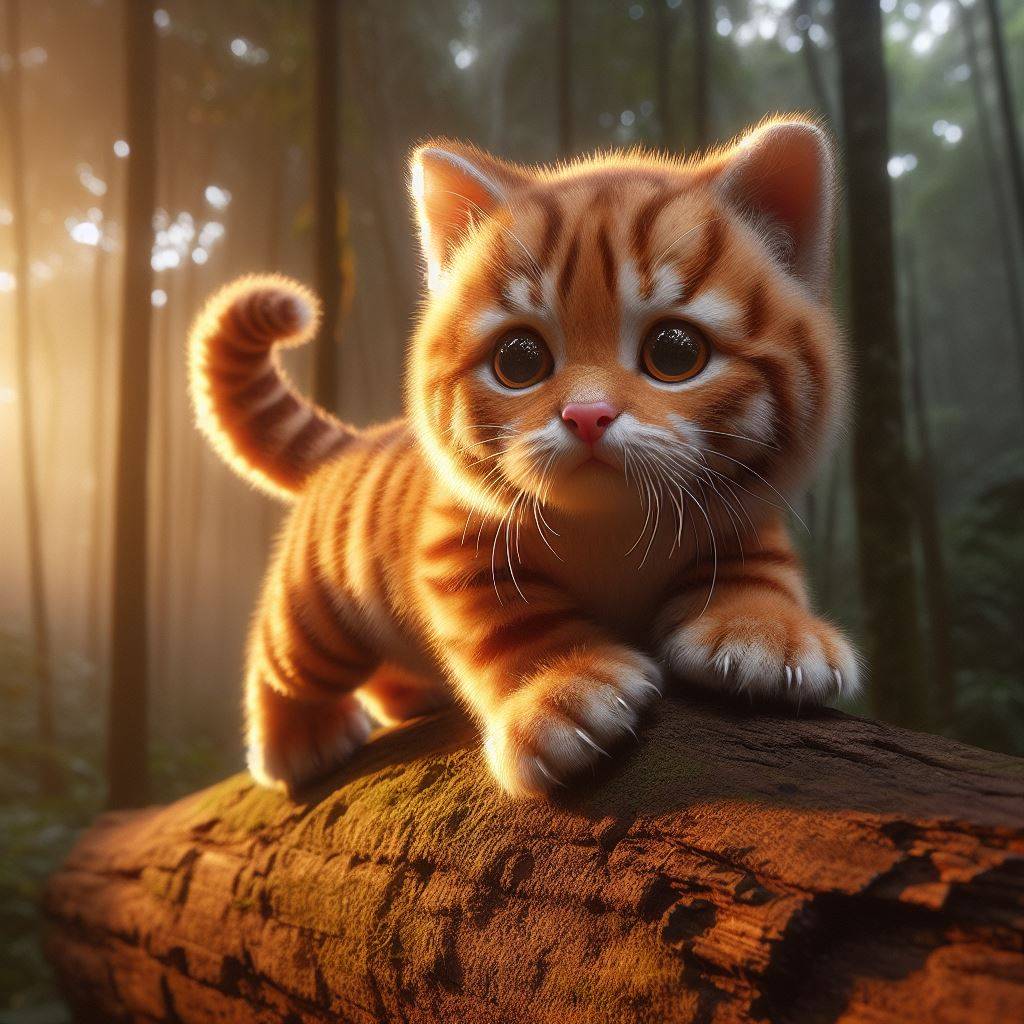 3193. PROMPT: real photo, seen from the side, A cute orange munchkin cat roar cl...