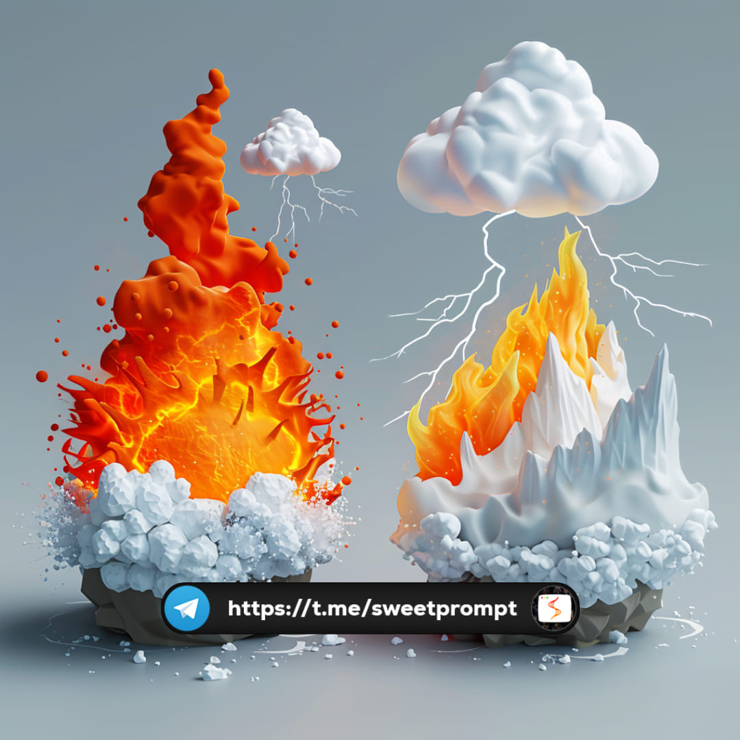 3D ICONS  PROMPT: Simple pictograms of earthquake, lightning, tsunami, and fire...