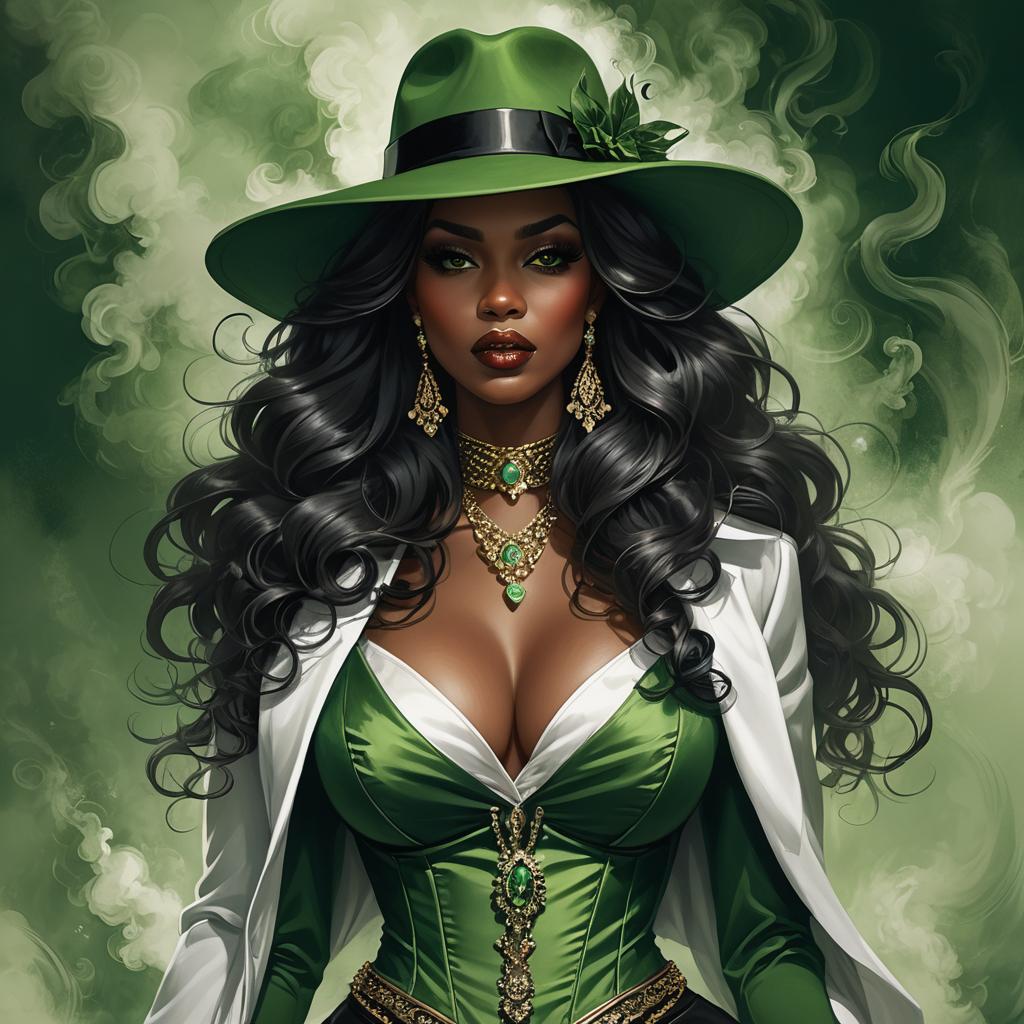 Beautiful African American woman dressed like a mafia boss , smoking ,bling, wea...