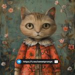 WHIMSICAL CAT  PROMPT: Mixed media painting of a whimsical cat in vintage sprin...