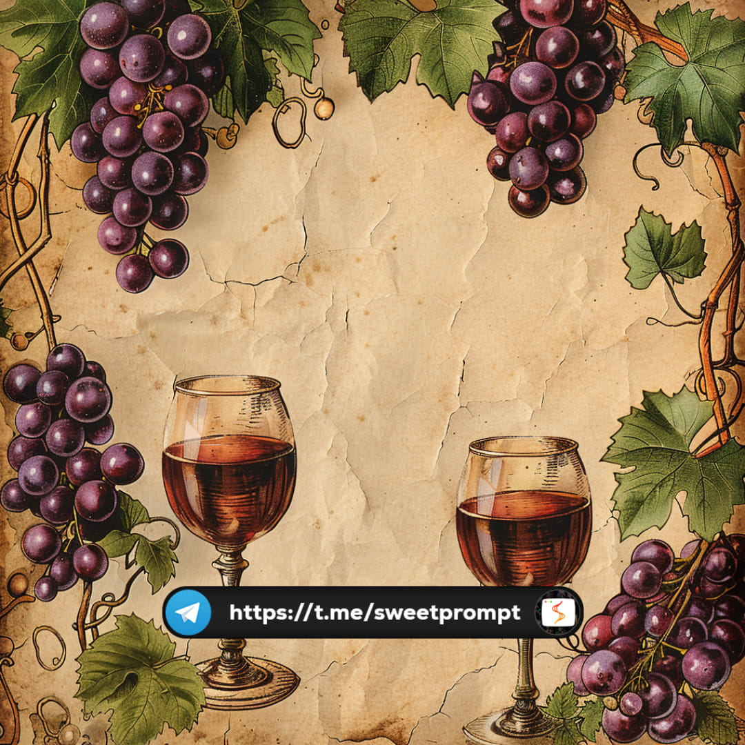 WINE VINTAGE PAPER  Illustrations of wine, glasses, and grapes in the border of...