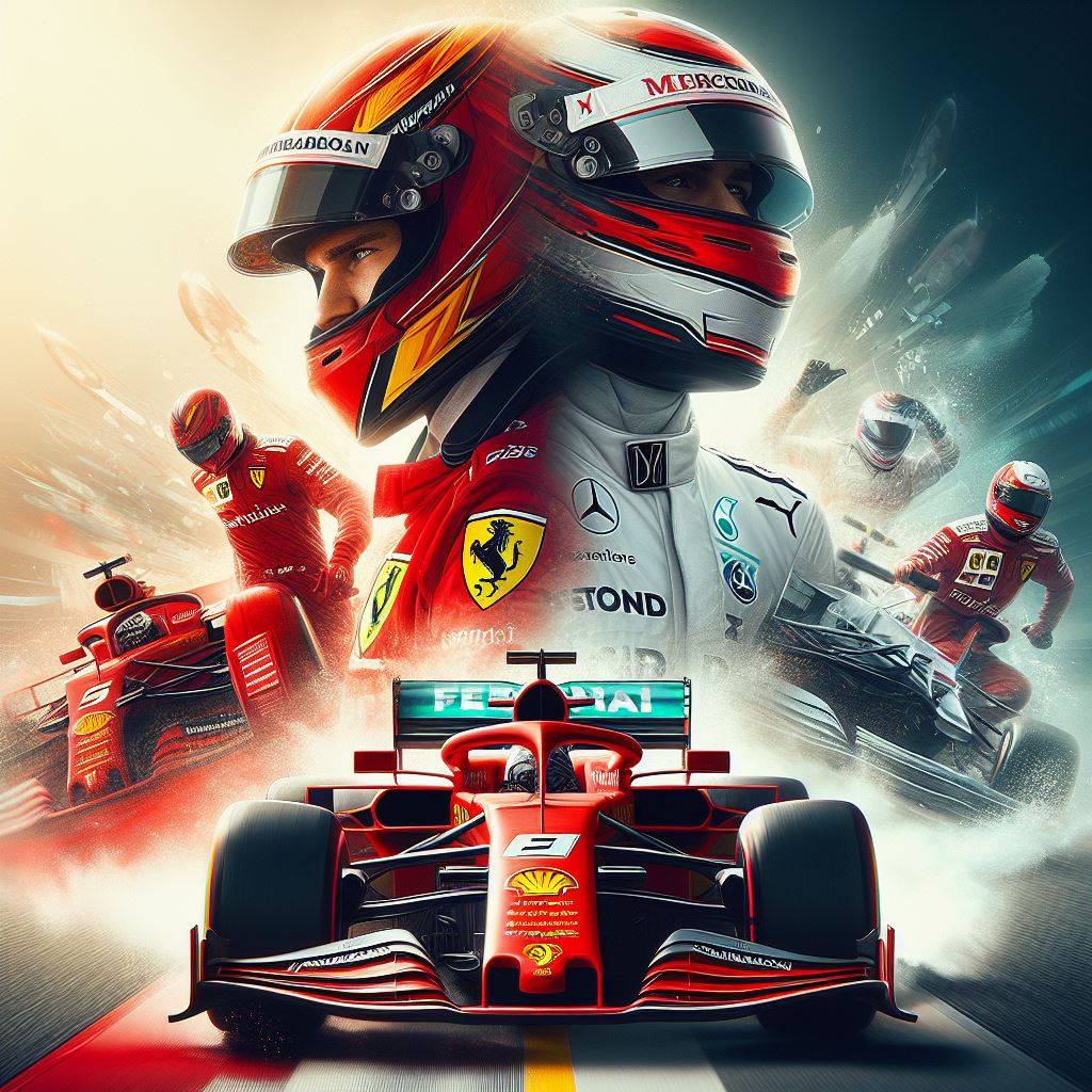 3229. PROMPT:

Inspired by a sports poster, a double exposure of a F1 driver in ...