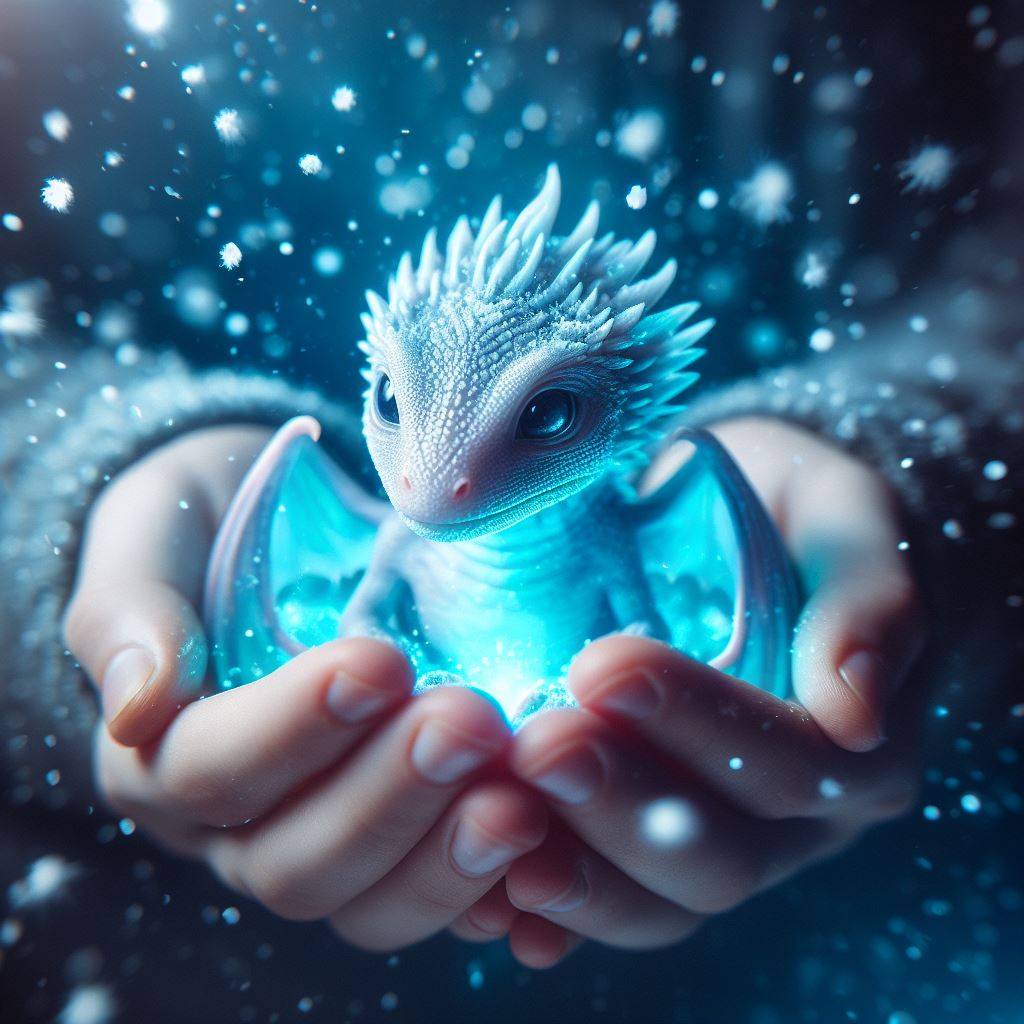 3282. PROMPT:

Someone holding a cute little snow dragon in their hands, newly h...