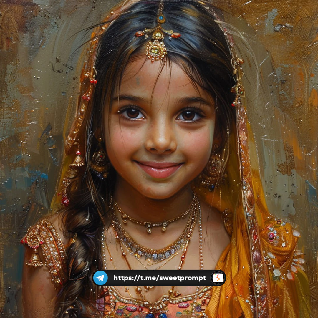 PROMPT: Oilpainting potarit of a young indian princess in her princess attire ,...