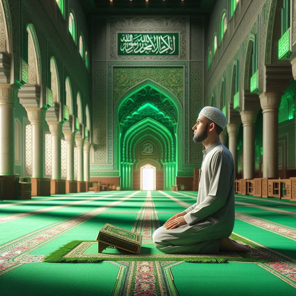 Waktunya dzihur teman : Real 3D hyper! arafed man in a mosque with green walls a...