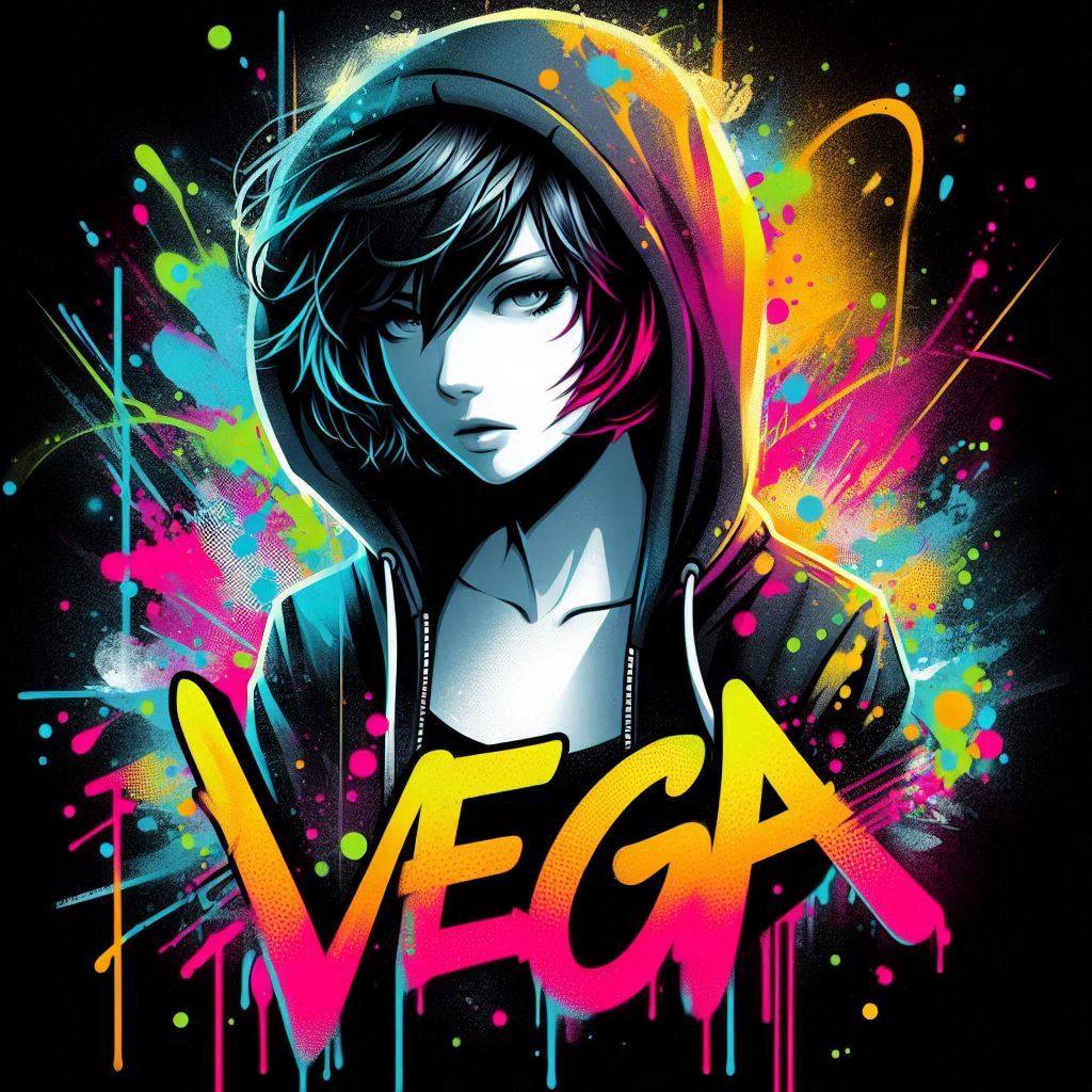 A stunning illustration of a girl with short, messy black hair wearing a hoodie,...