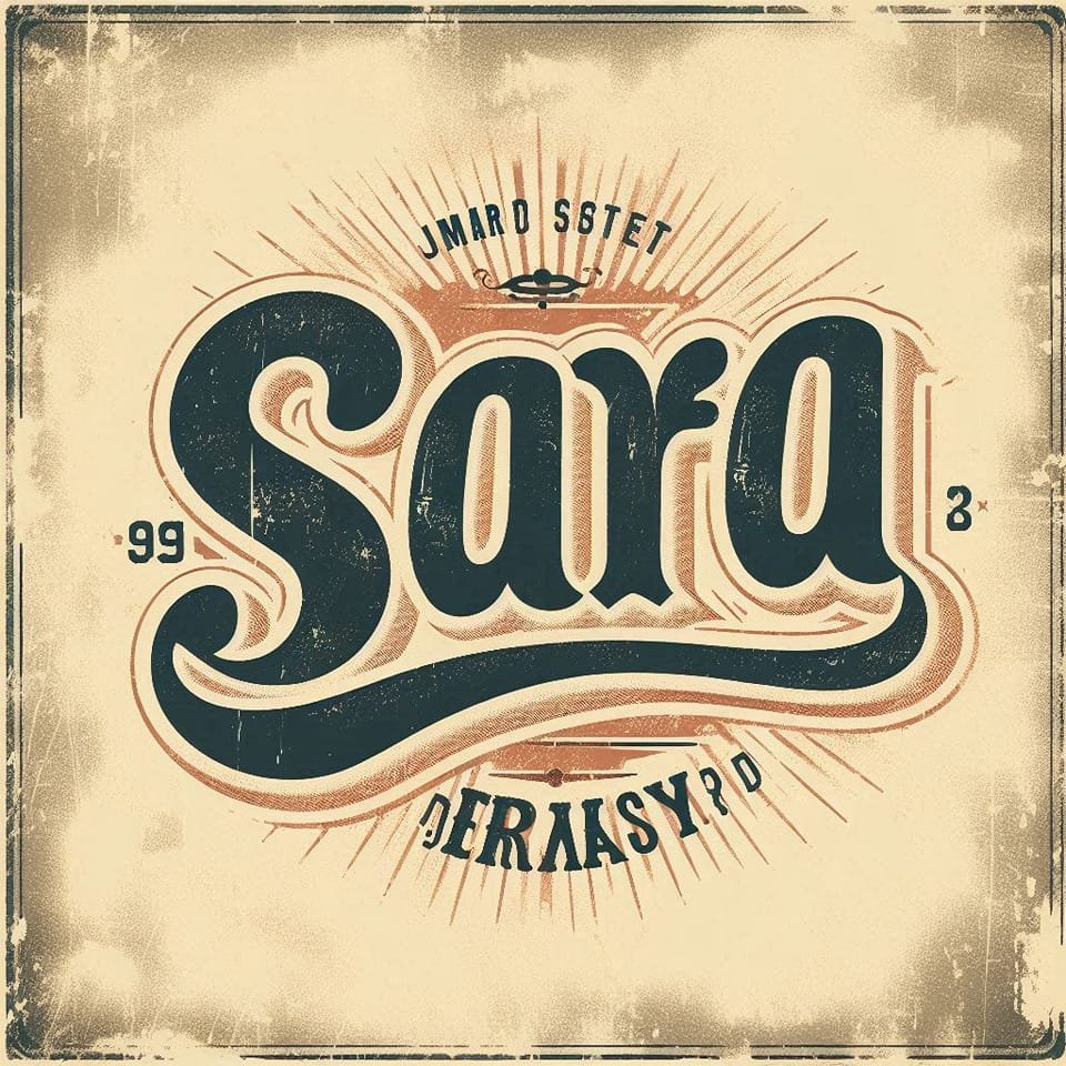 Design the name 'Sara' in a worn, distressed font, with a rustic background and ...