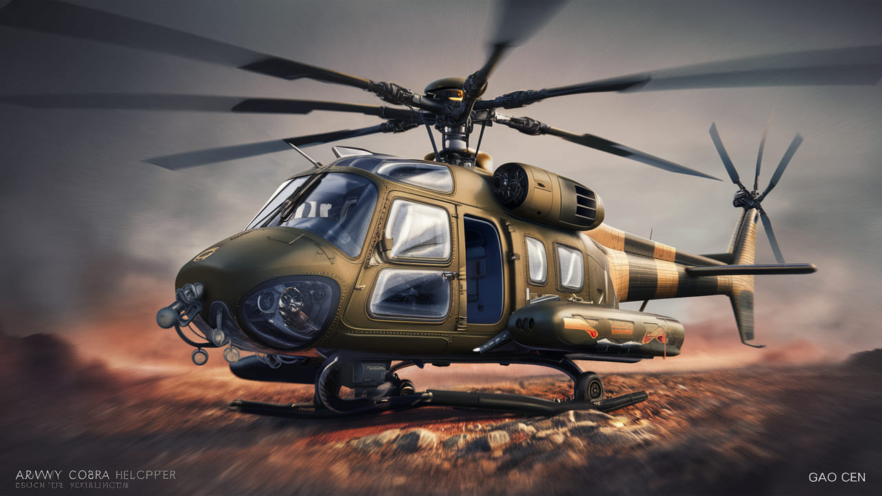 Prompt: A stunning 3D render of an advanced army Cobra helicopter, designed by G...