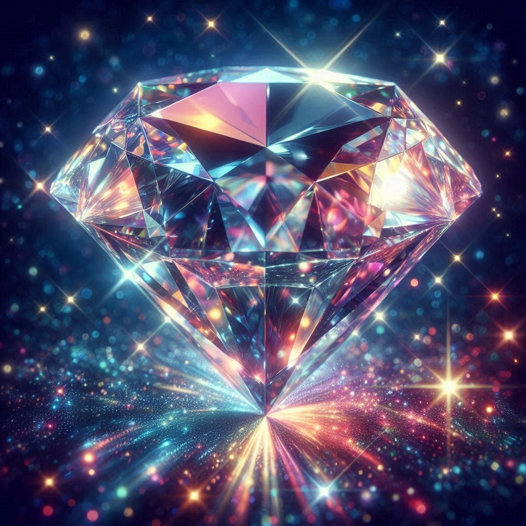 An ultra realistic image of a shiny diamond with sparkling facets, reflecting li...