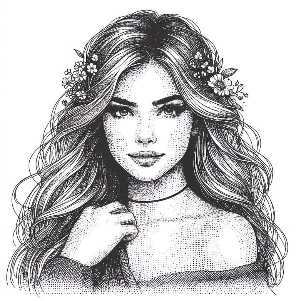 beautiful girl, dotted vector sketch