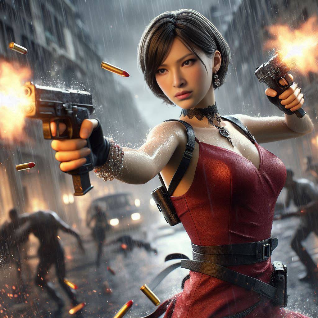 Beautiful Chinese-American woman Ada Wong from Resident Evil 4 Remake wearing an...