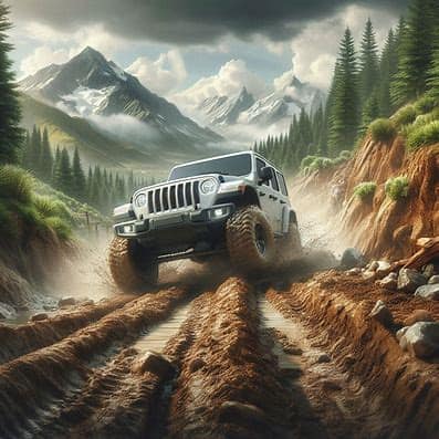 Prompt 5041
 =====================
 The image depicts a Jeep navigating a challe...