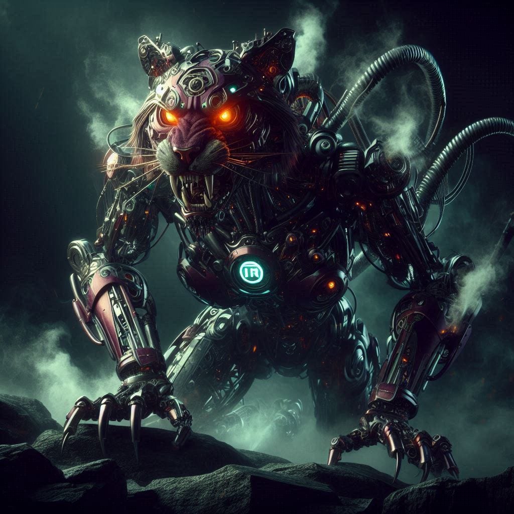 Prompt:
Dark fantasy, epic, fantastic, a biomechanical tiger man Metal, made of ...