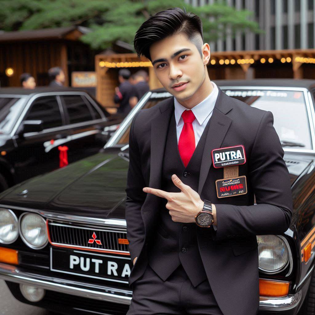 A handsome 23 year old Asian man named "PUTRA" is standing in front of a Shoo ru...