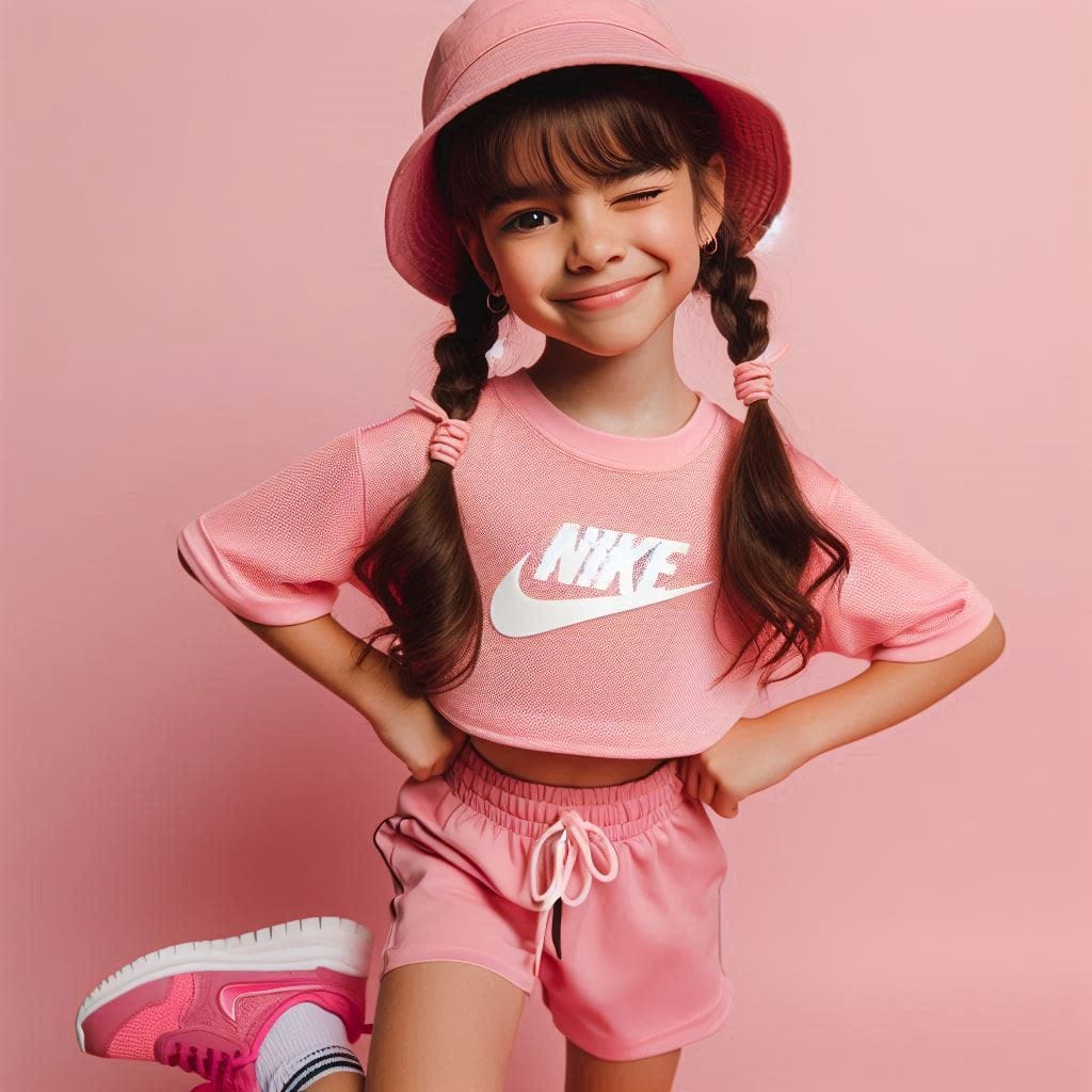 Prompt 5391
 ===============≠======
 A young girl is wearing a pink Nike shirt a...