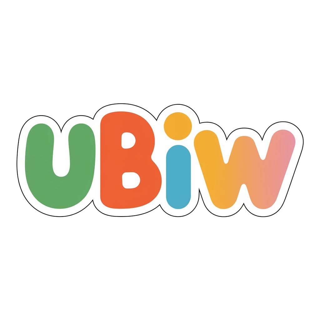 Prompt :
 "featuring the word "ubiw" in playful, rounded letters. Use cheerful c...