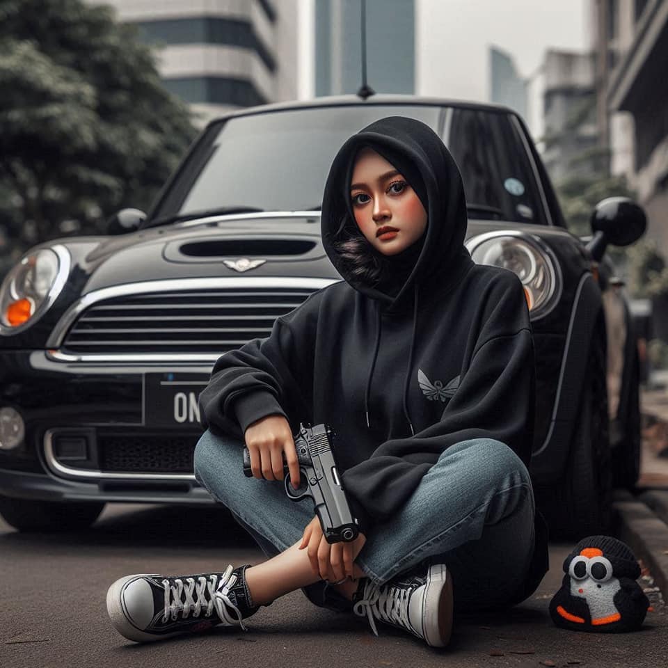 Promt:
seorang wanita indonesia berusia 35 tahun mengenakan Hoodie hitam, hijab ...