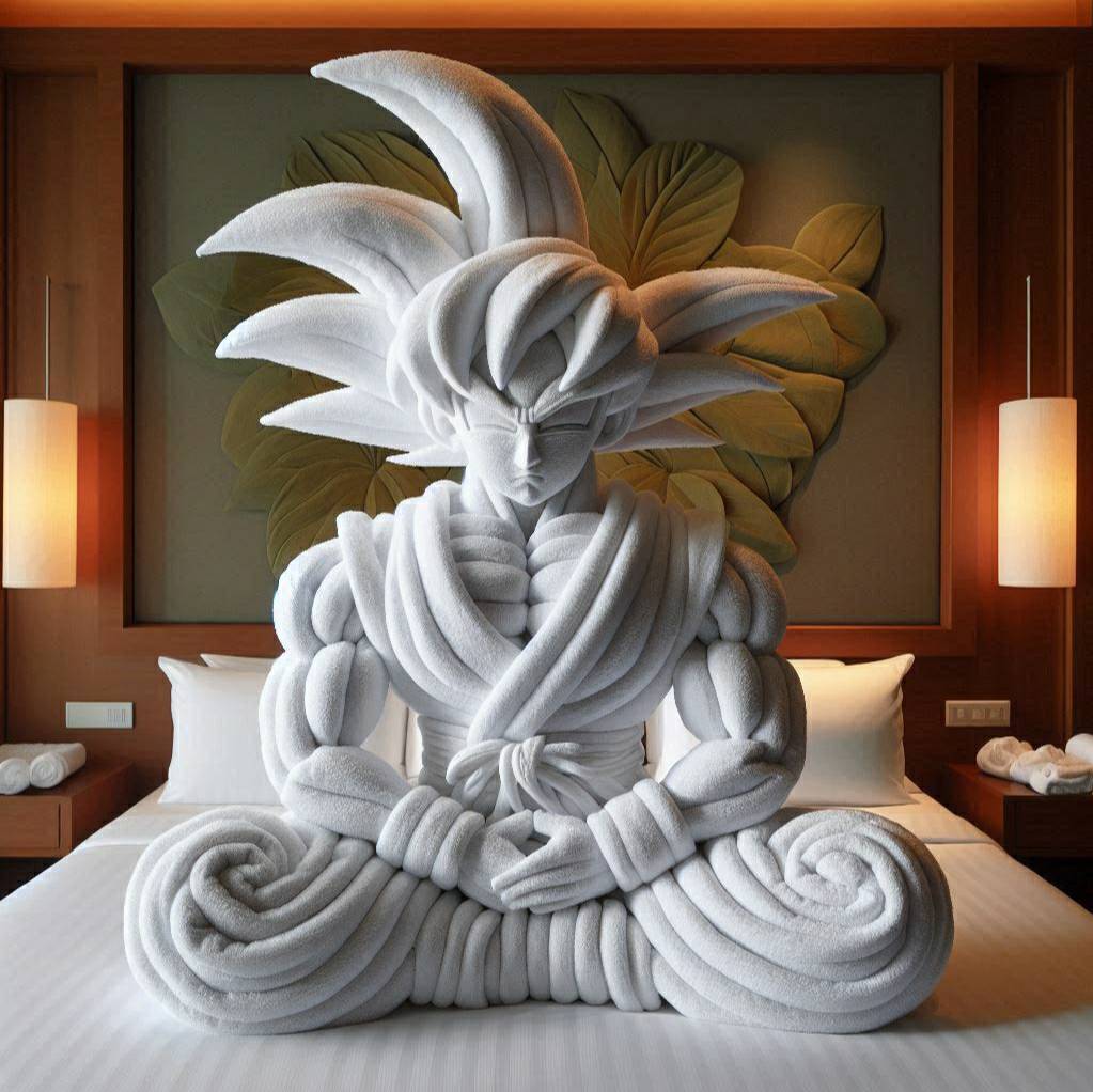 Towel art, luxury hotel rooms, towels cleverly folded to form a stunning Son Gok...