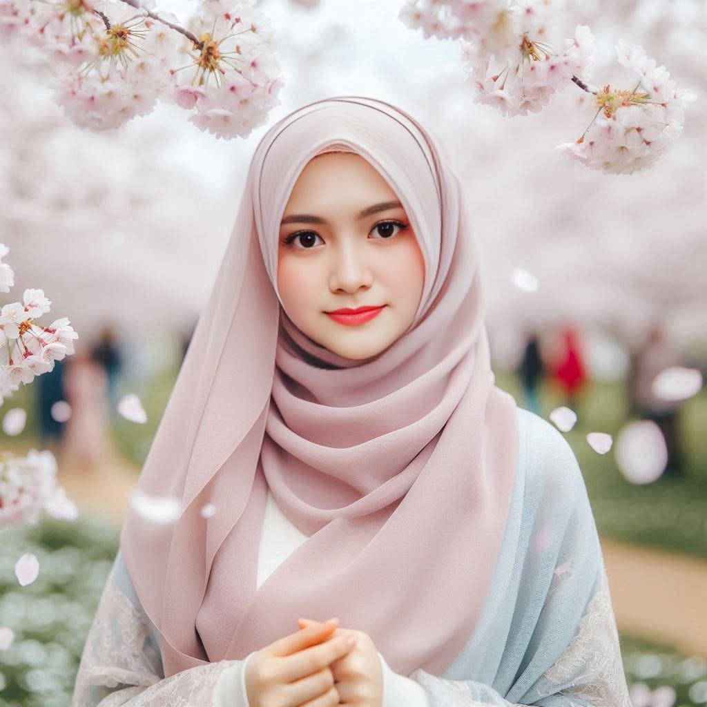 Wajah sudah di-swap dengan wajah sendiri
 Prompt:
 Wanita muslimah, cantik, seda...