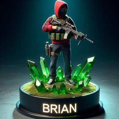 create a 3D miniature of a man wearing a red and black hoodie and tactical vest ...