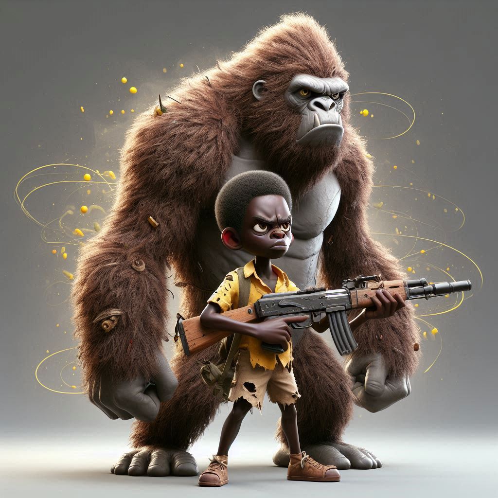 Concept  - Fighter Kid with Animals Duo
 Sample Prompt - A lanky Black boy with ...