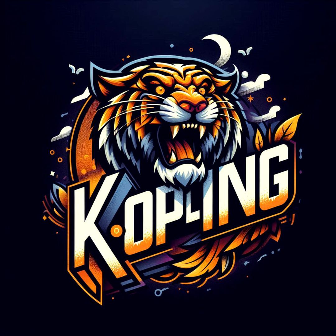 Prompt 
 Create a cool, aesthetic 4D logo from the word "KOPLING" with a roaring...