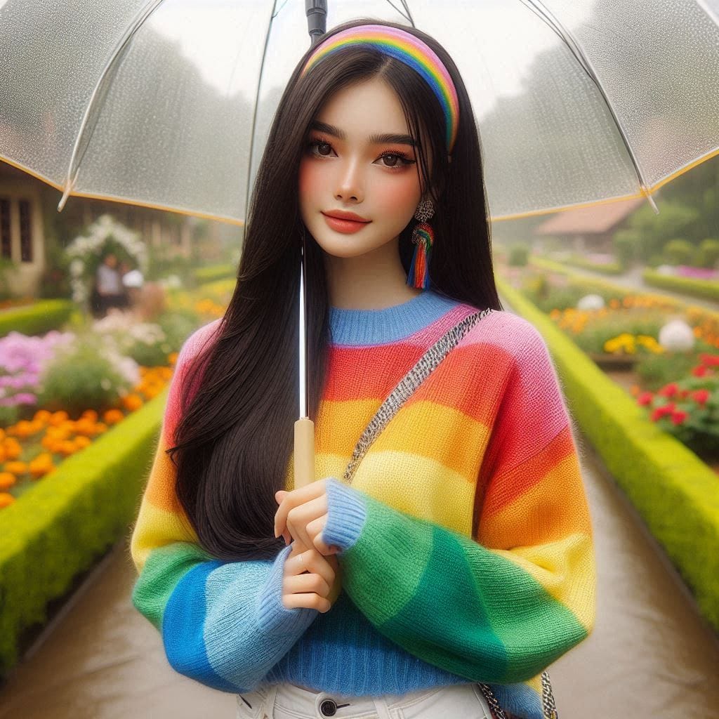 Prompt 

a beautiful girl, Asian Indonesian, beautiful girl wearing a rainbow co...