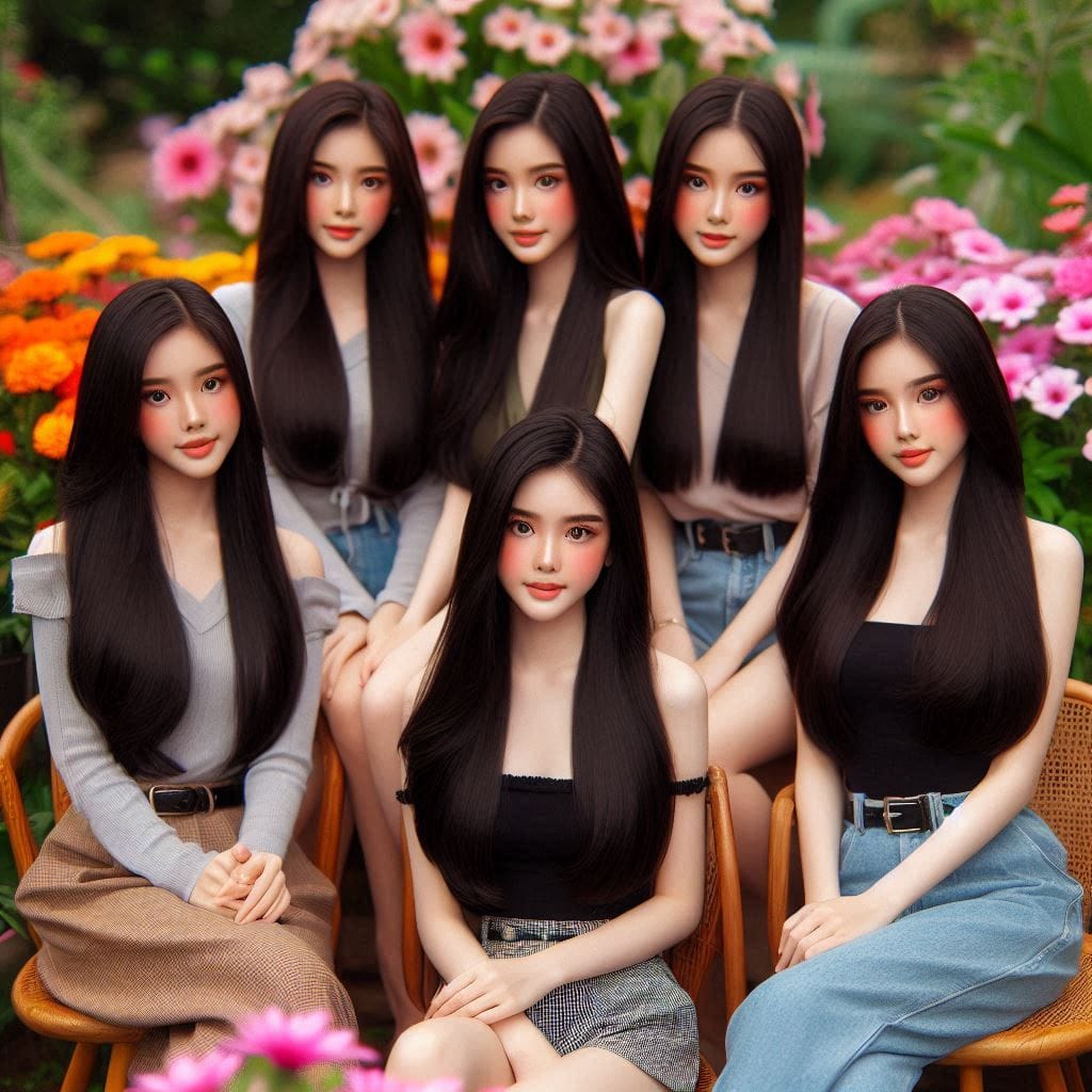 Prompt sederhana 
 six beautiful girls, Thai Chinese, wearing contemporary cloth...