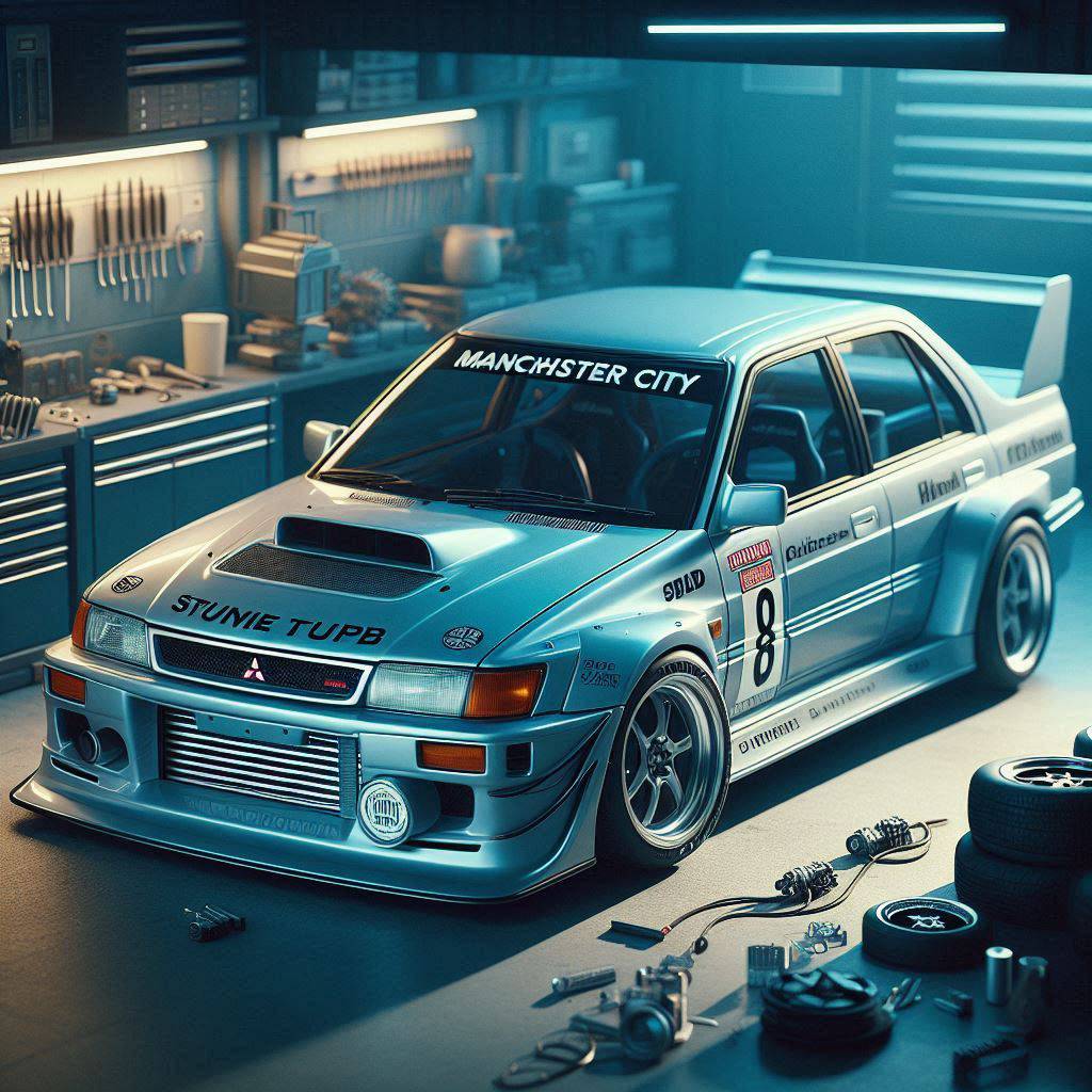 classic Mitsubishi Lancer turbo car, racing wheels, isometric spoiler in Ed Free...