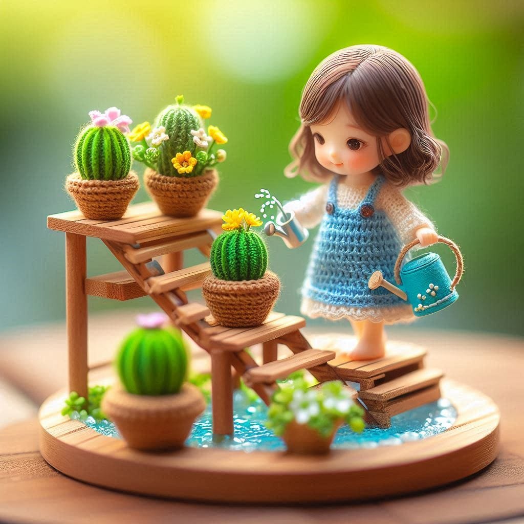 miniatur menampilkan gadis kecil cantik dgn wajah sangat jelas, berdiri di atas ...