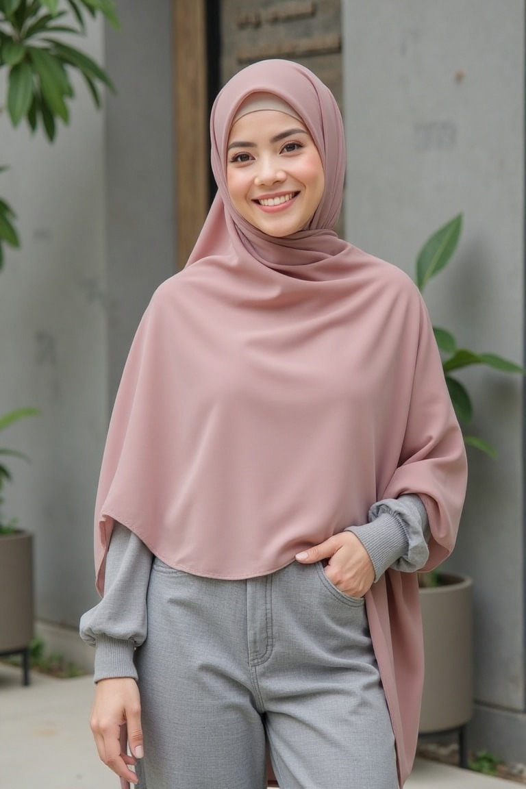 spesial hijab syariah 
 woman standing,hijab,beauty,smile,1 woman, 1 girl