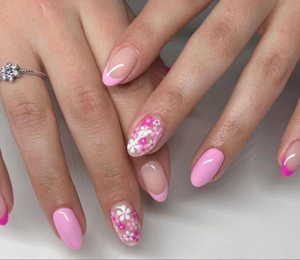 Vibrant Pink Nail Art Designs Featuring Delicate Floral - Image 3
