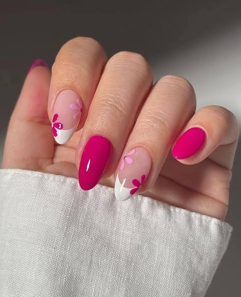 Vibrant Pink Nail Art Designs Featuring Delicate Floral - Image 5