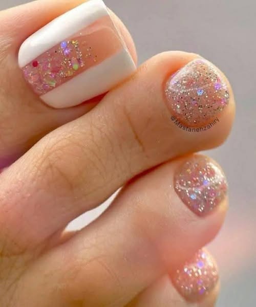 Chic Pastel and Glitter Nail and Toe Art - Image 3